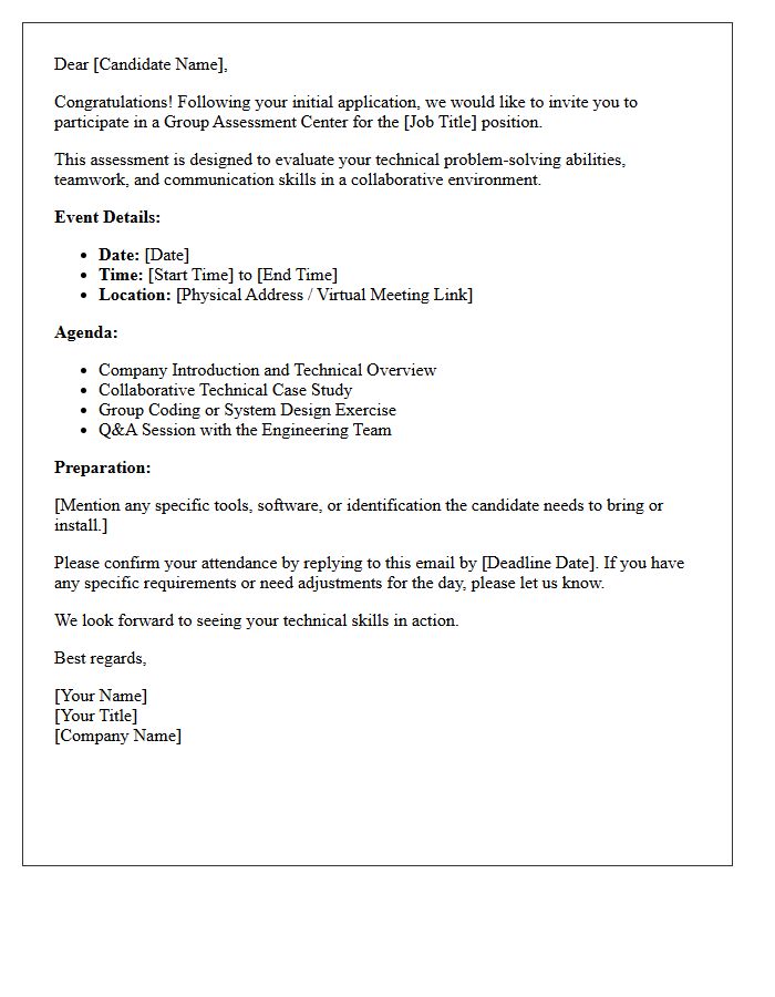 Technical Role Group Assessment Center Invitation Letter