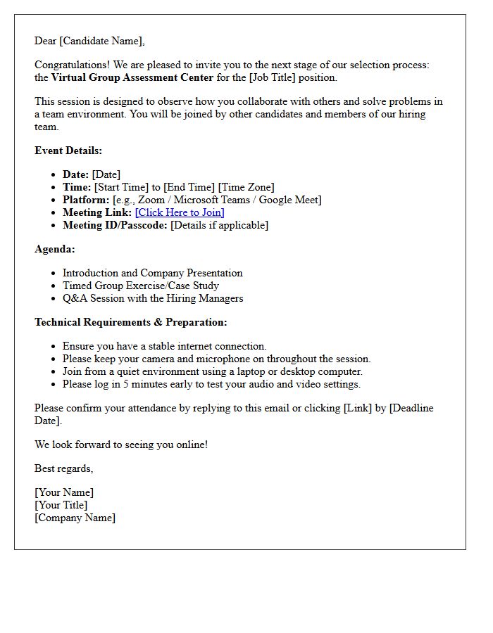 Virtual Group Assessment Center Invitation Letter