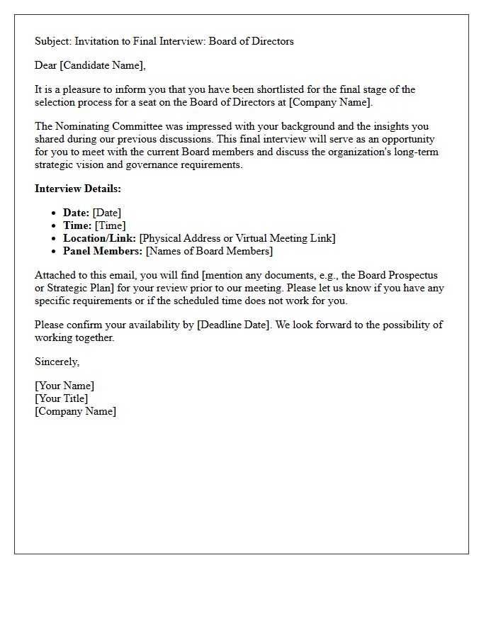 Board of Directors Final Interview Invitation Letter
