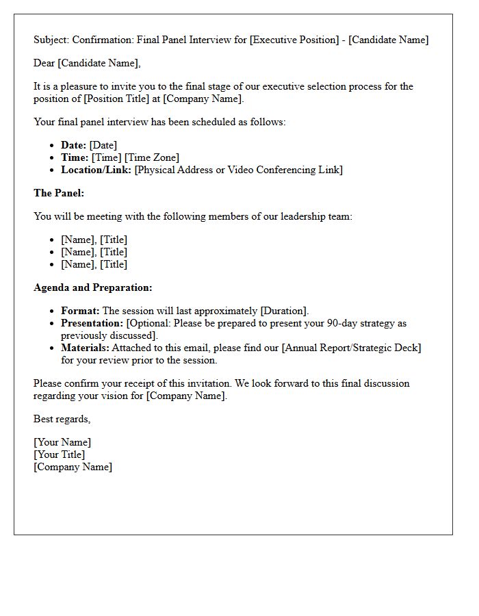 C-Suite Final Panel Interview Confirmation Letter