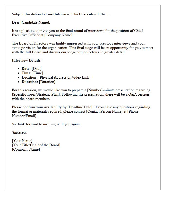 Chief Executive Officer Final Round Invitation Letter