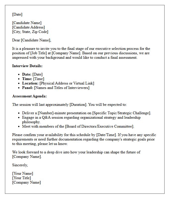 Executive Candidate Final Assessment Interview Letter