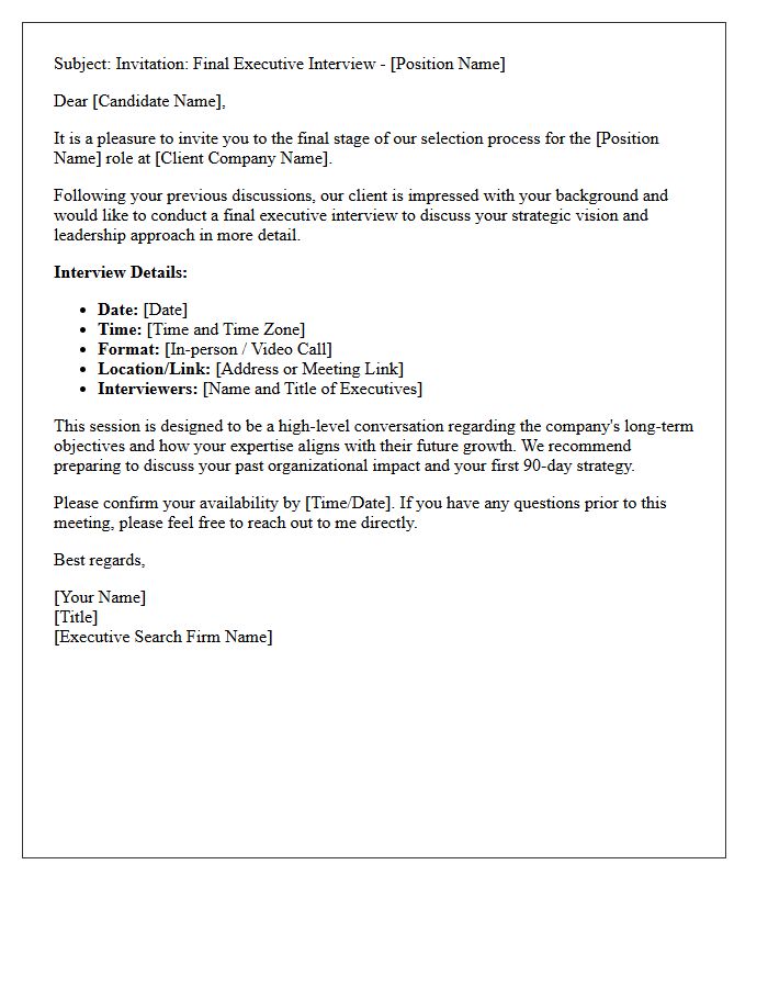 Headhunter Final Executive Interview Invitation Letter