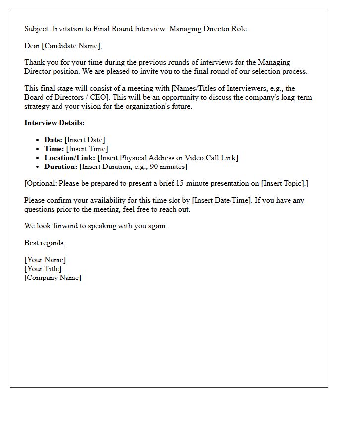 Managing Director Final Round Interview Letter