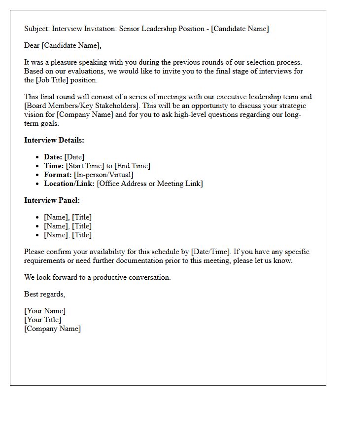 Senior Leadership Final Interview Scheduling Letter