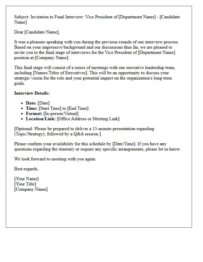 Vice President Final Stage Interview Invitation Letter