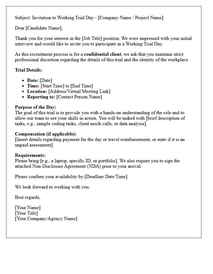 Confidential Client Working Trial Day Interview Invitation Letter