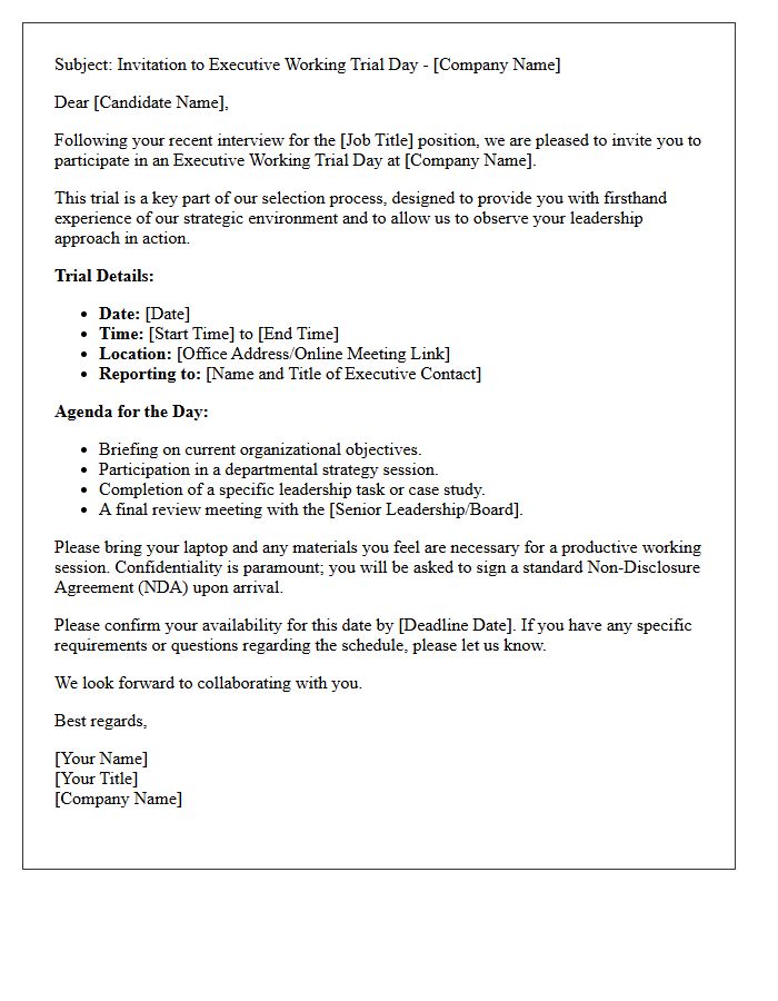 Executive Working Trial Day Interview Invitation Letter