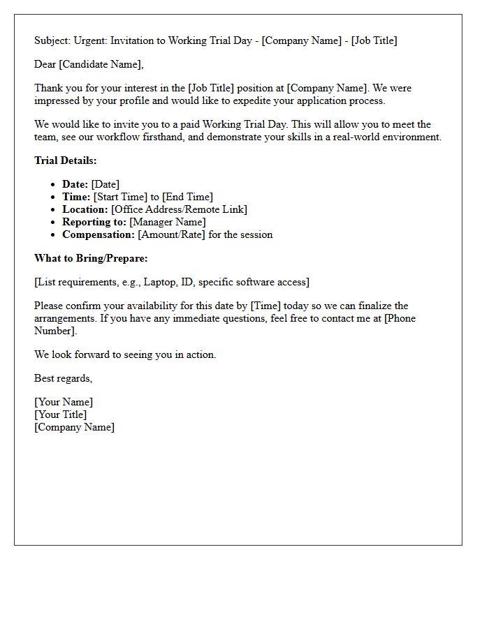 Expedited Working Trial Day Interview Invitation Letter