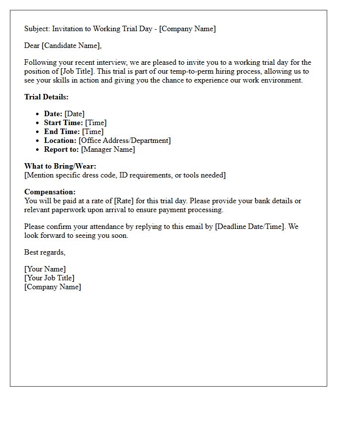 Temp-To-Perm Working Trial Day Interview Invitation Letter