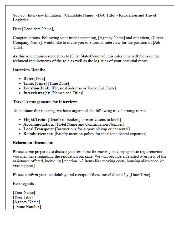 Agency Candidate Relocation and Travel Logistics Interview Letter