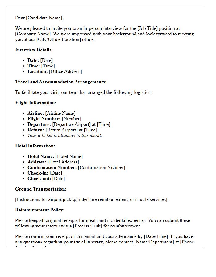 Candidate Flight and Hotel Logistics Interview Invitation Letter