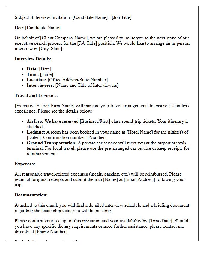 Executive Search Travel Logistics and Interview Invitation Letter