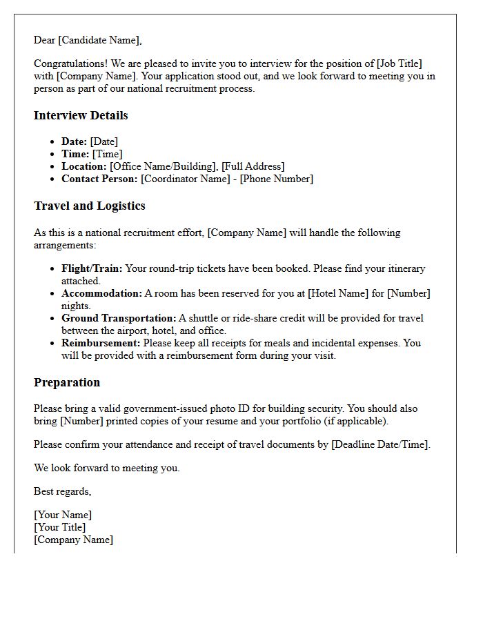 National Recruitment Travel Logistics and Interview Invitation Letter