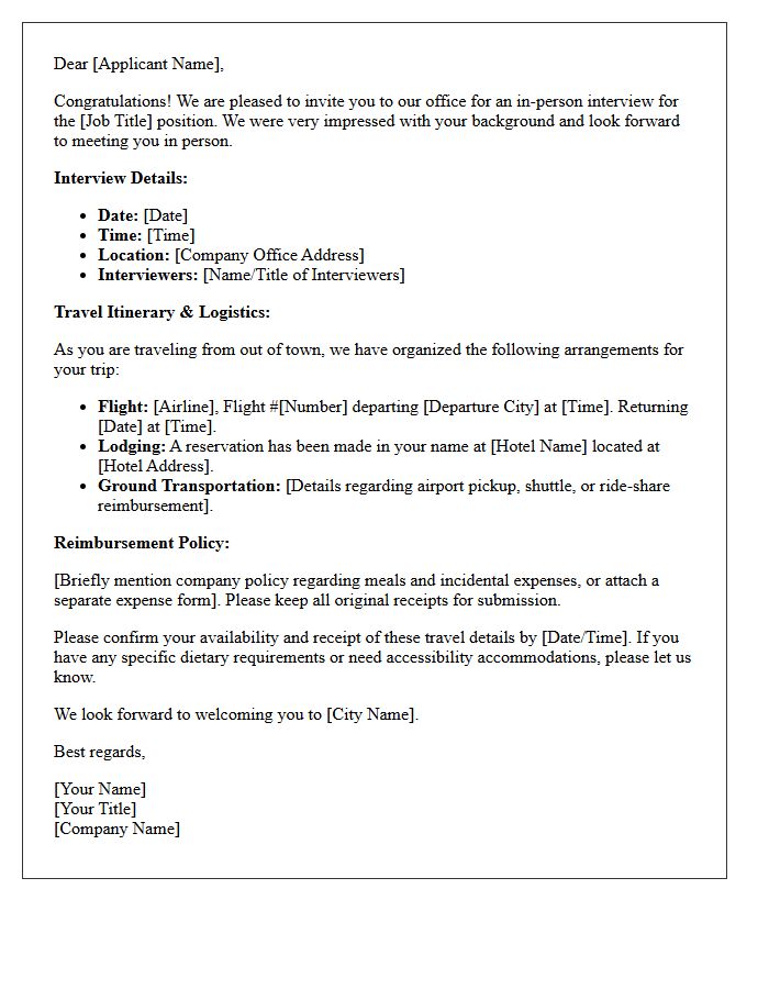 Out-of-Town Applicant Travel Itinerary and Interview Invitation Letter