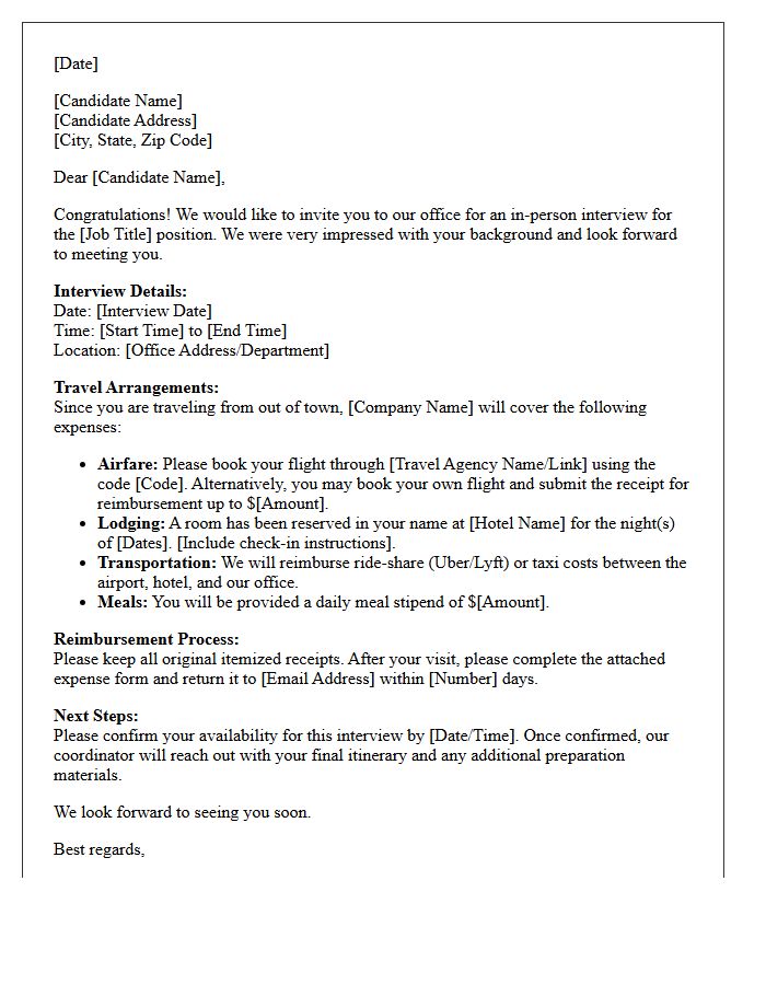 Out-of-Town Candidate Interview Invitation and Travel Logistics Letter