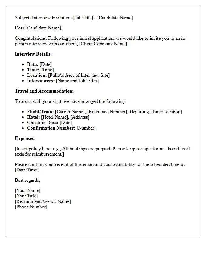 Recruitment Agency Interview Invitation and Travel Accommodation Letter