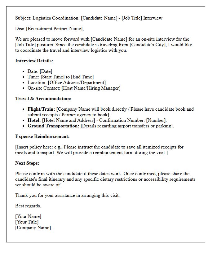 Recruitment Partner Out-of-Town Interview Logistics Coordination Letter