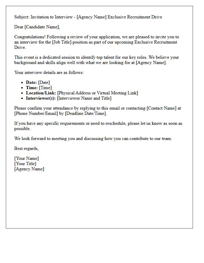 Agency Exclusive Recruitment Drive Interview Invitation Letter