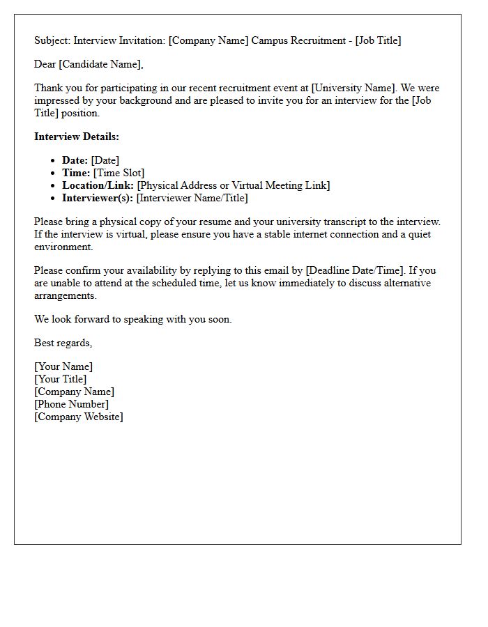 Campus Mass Recruitment Event Interview Invitation Letter