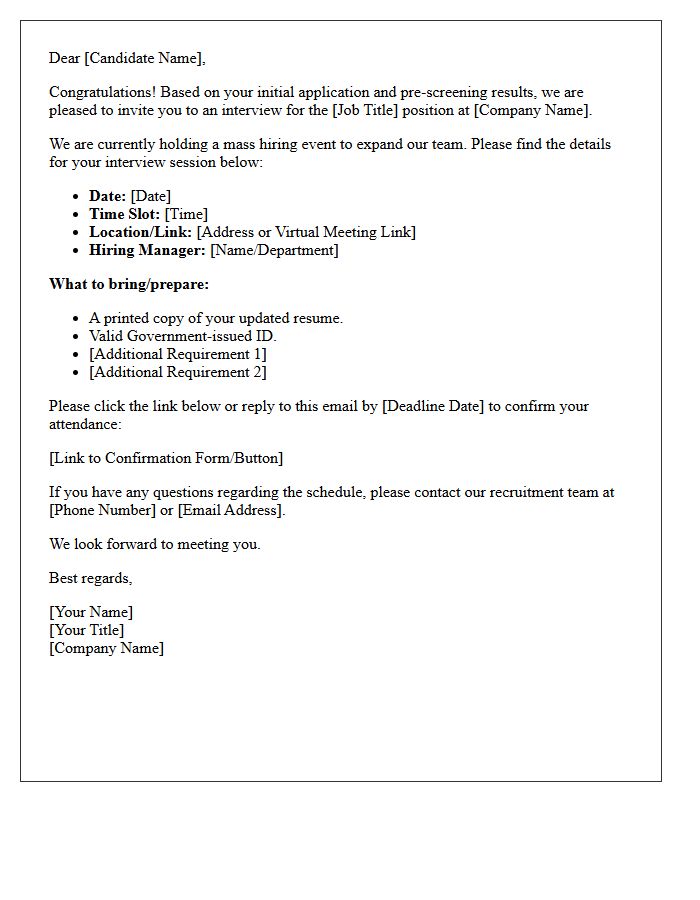 Pre-Screened Candidate Mass Hiring Interview Invitation Letter