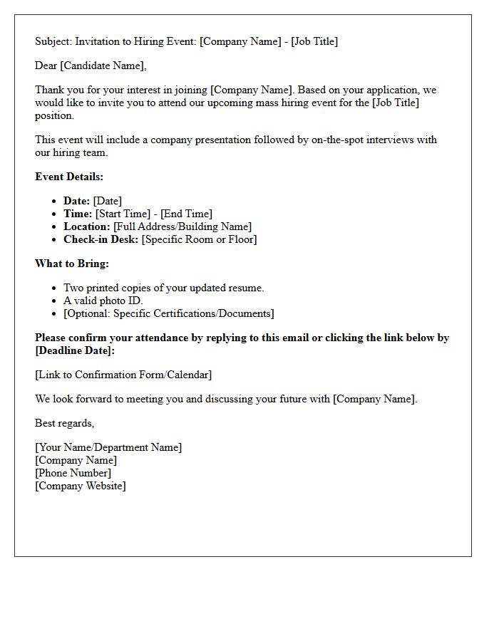 Standard Mass Hiring Event Interview Invitation Letter