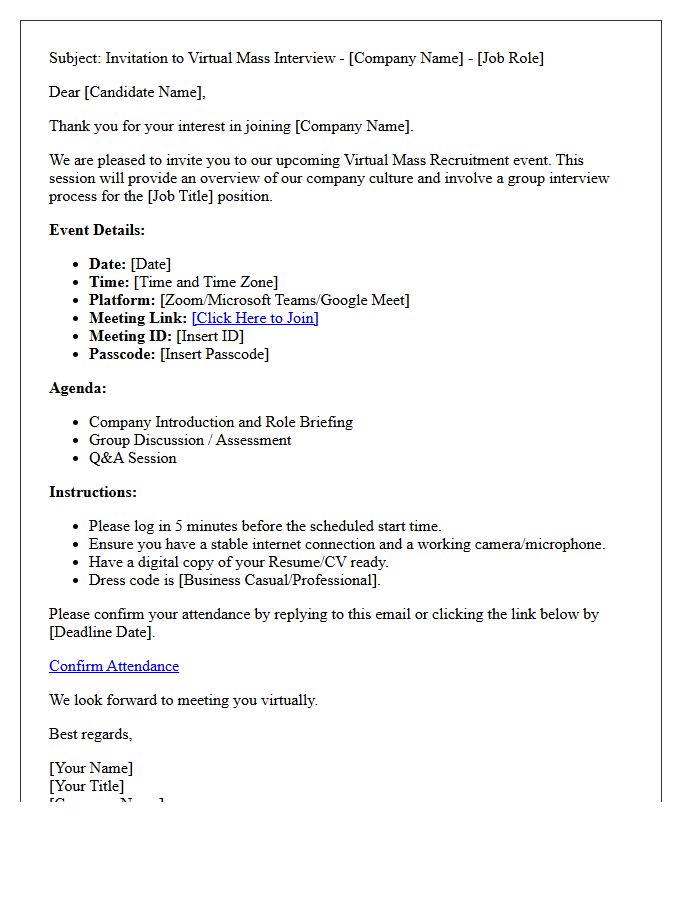 Virtual Mass Recruitment Interview Invitation Letter