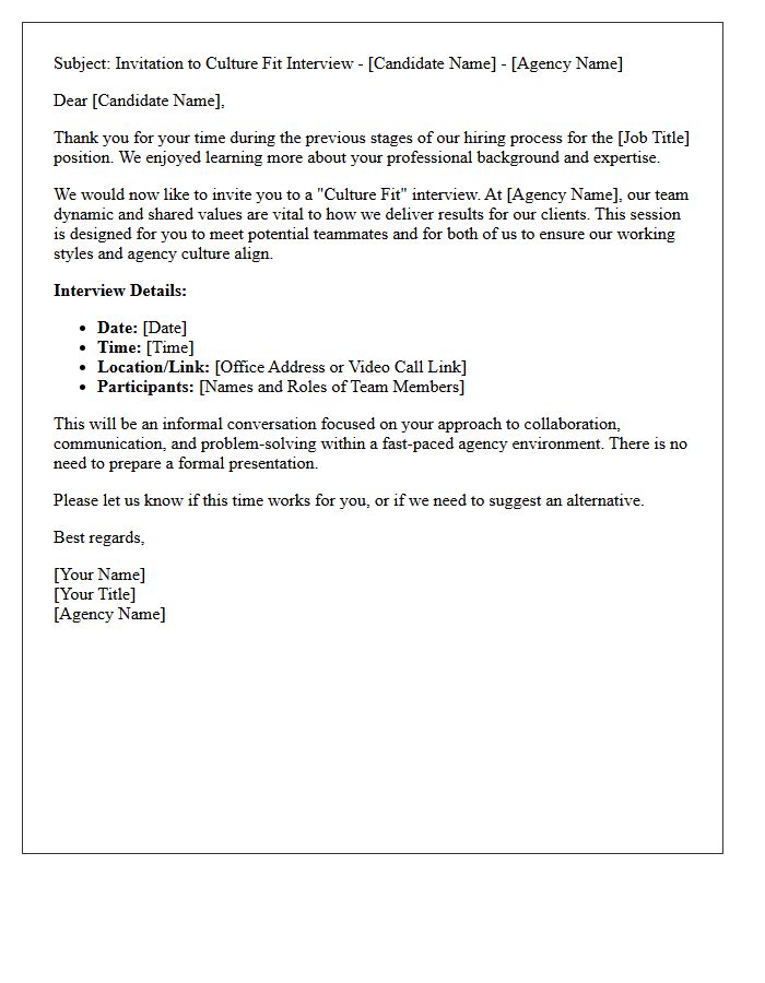 Agency Client Team Culture Fit Interview Invitation Letter