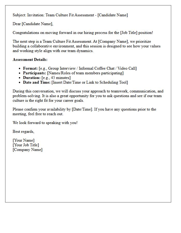 Candidate Invitation Letter For Team Culture Fit Assessment
