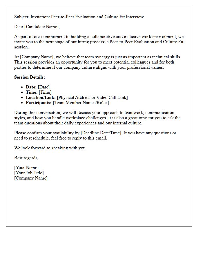 Peer-To-Peer Evaluation And Culture Fit Invitation Letter