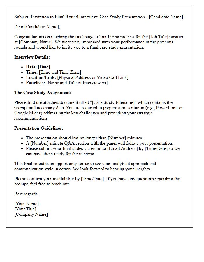 Final Round Case Study Presentation Interview Letter