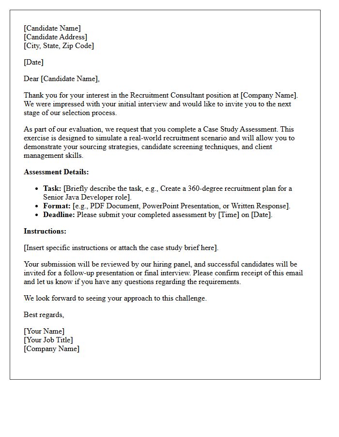 Recruitment Consultant Case Study Assessment Letter