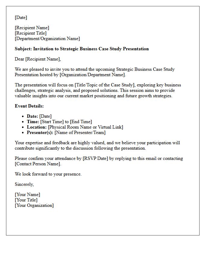 Strategic Business Case Study Presentation Invitation Letter
