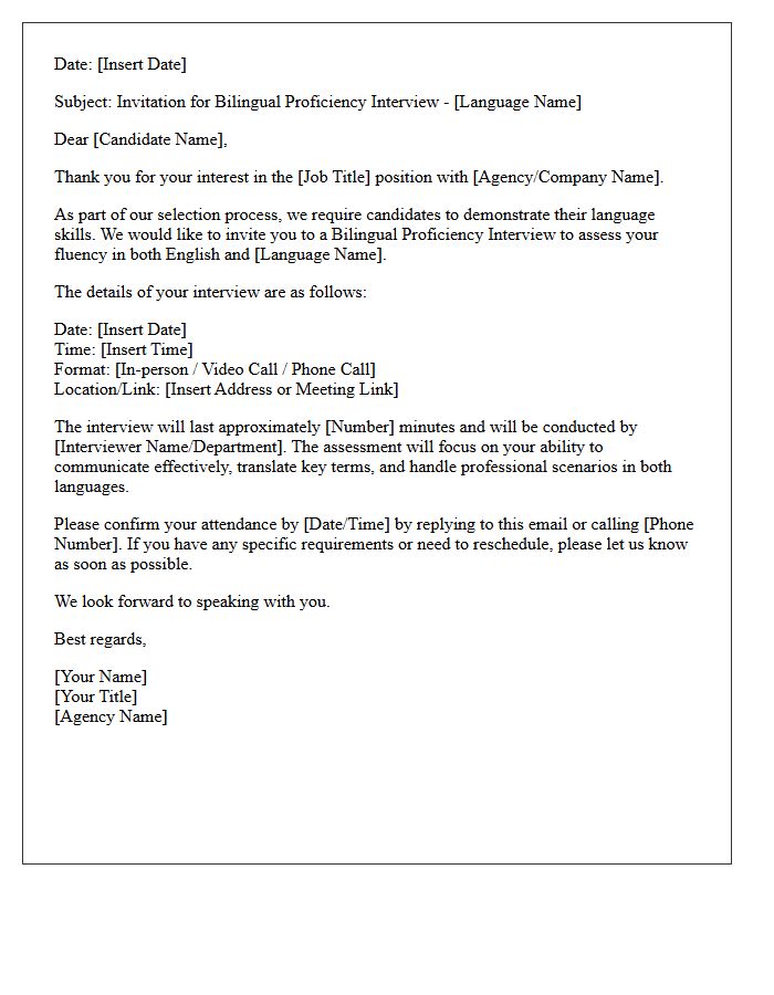 Agency Invitation Letter for Bilingual Proficiency Interview