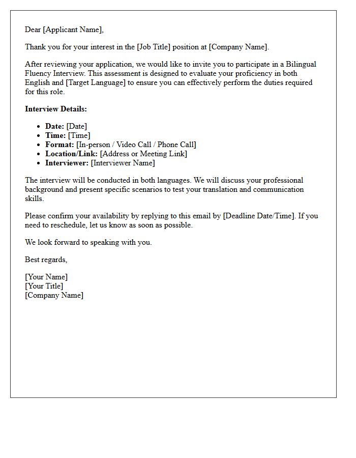 Bilingual Fluency Interview Invitation Letter for Applicants