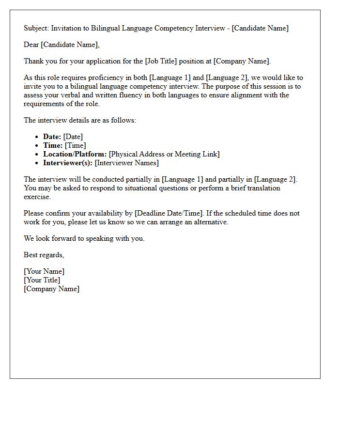 Bilingual Language Competency Interview Invitation Letter
