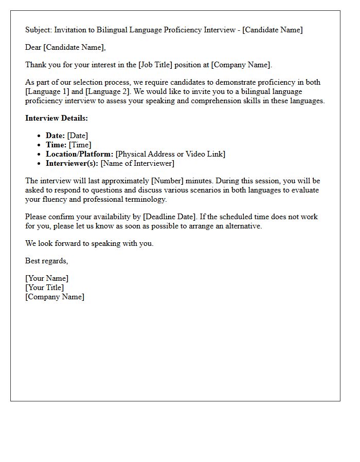 Bilingual Language Proficiency Interview Invitation Letter