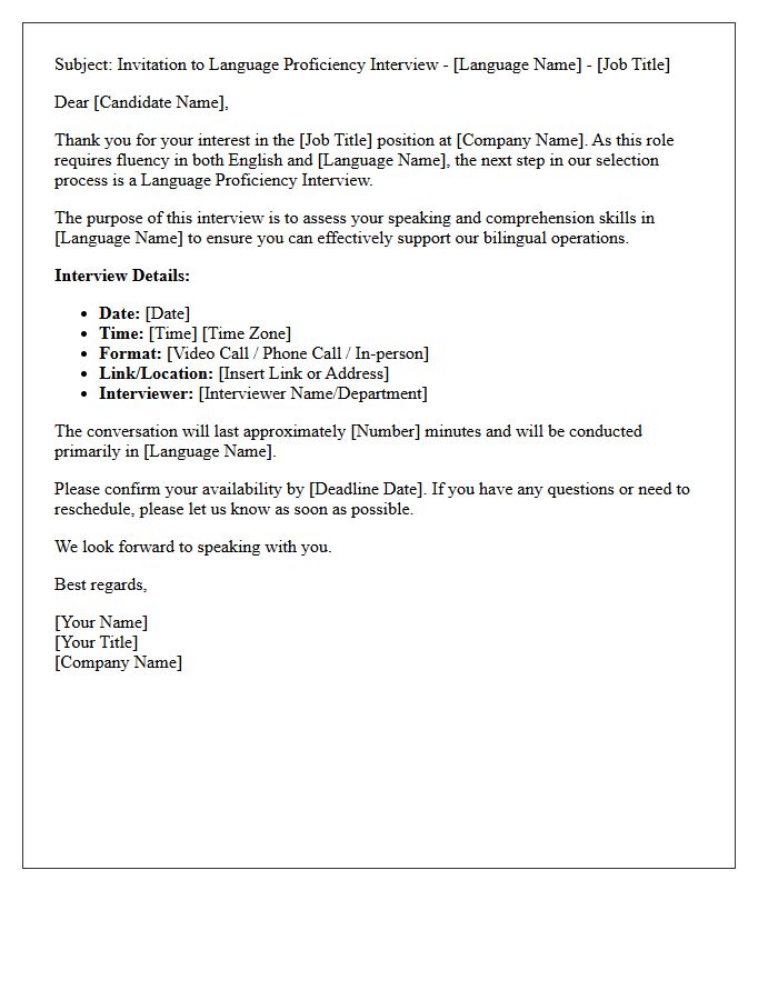 Bilingual Role Language Proficiency Interview Invitation Letter