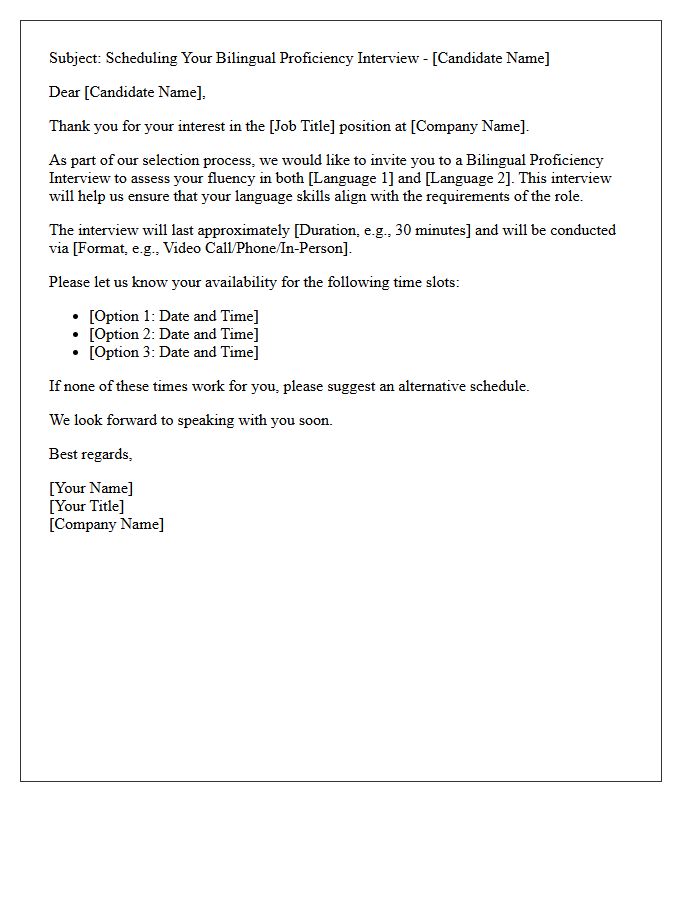 Candidate Bilingual Proficiency Interview Scheduling Letter