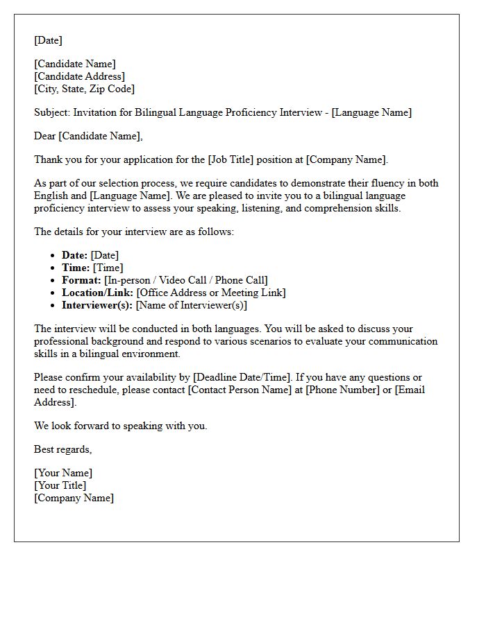 Invitation Letter for Bilingual Language Proficiency Interview