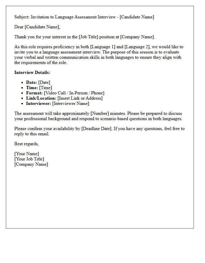 Language Assessment Interview Invitation Letter for Bilingual Candidates