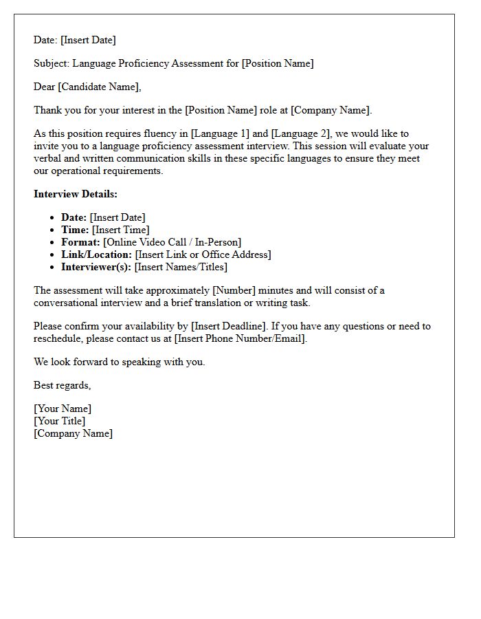 Multilingual Candidate Language Assessment Interview Letter