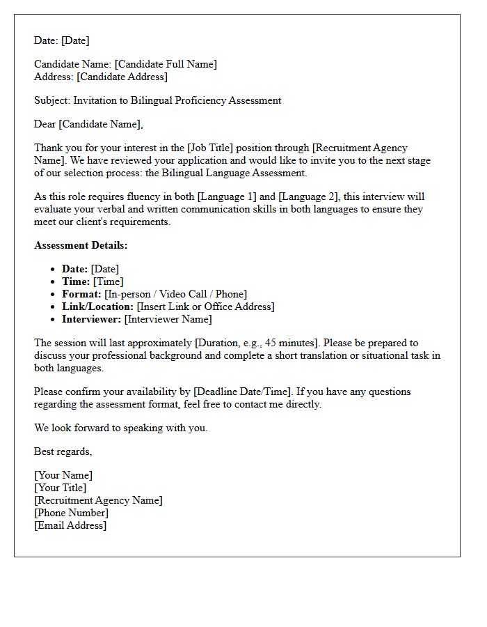 Recruitment Agency Bilingual Assessment Interview Letter