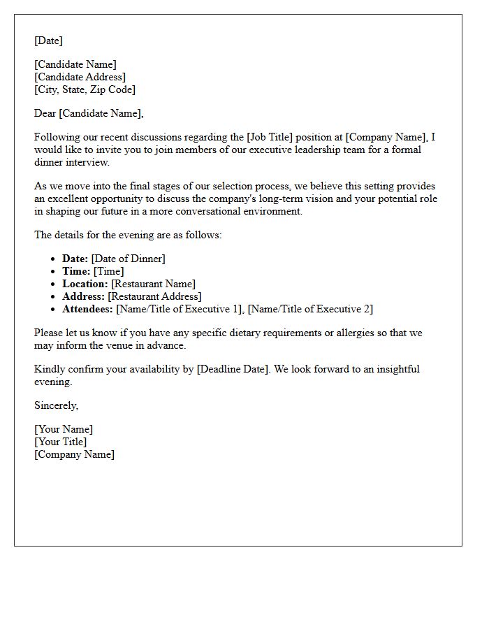 C-Suite Dinner Interview Invitation Letter
