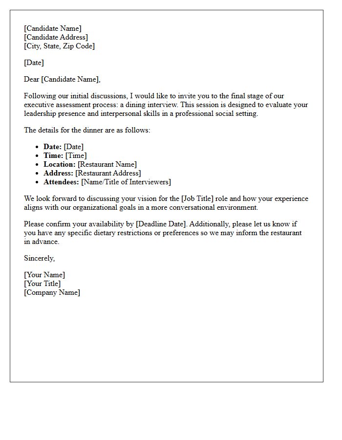 Executive Assessment Dining Interview Letter