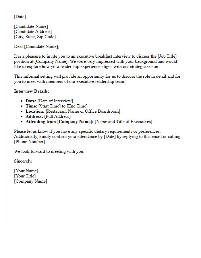 Executive Breakfast Interview Invitation Letter