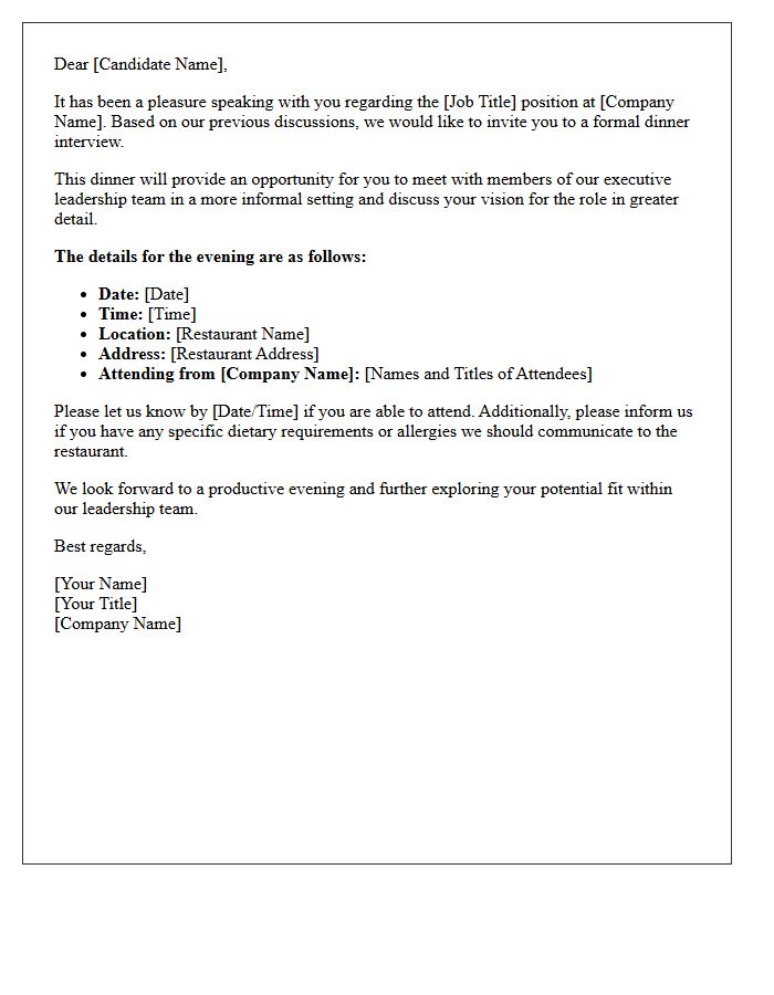 Executive Candidate Dinner Interview Invitation Letter