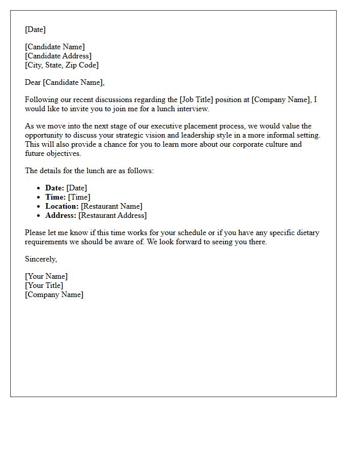 Executive Placement Lunch Interview Invitation Letter
