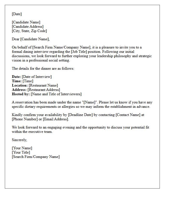 Executive Search Formal Dining Interview Letter