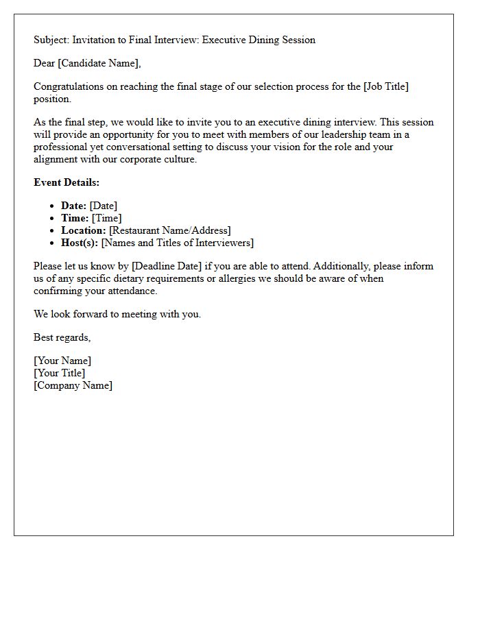 Final Stage Executive Dining Interview Letter
